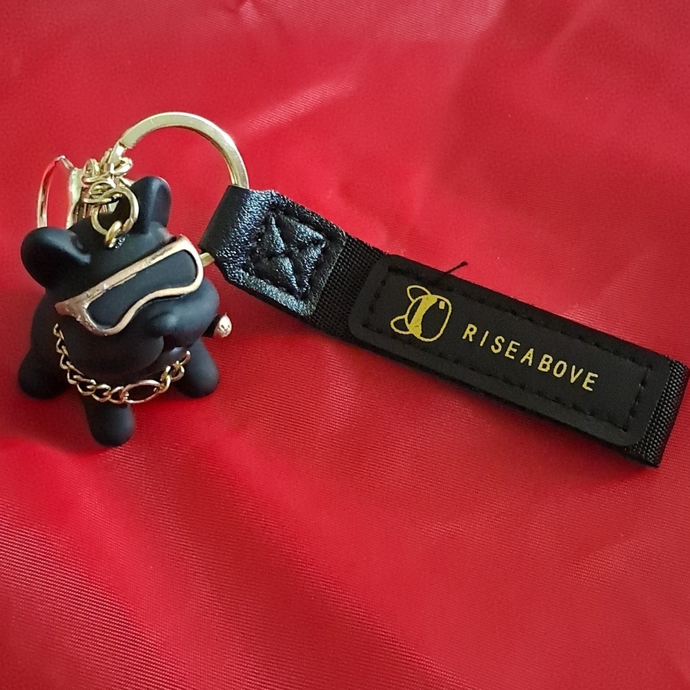 Bull Dog Black & Gold Bag Charm Keychain